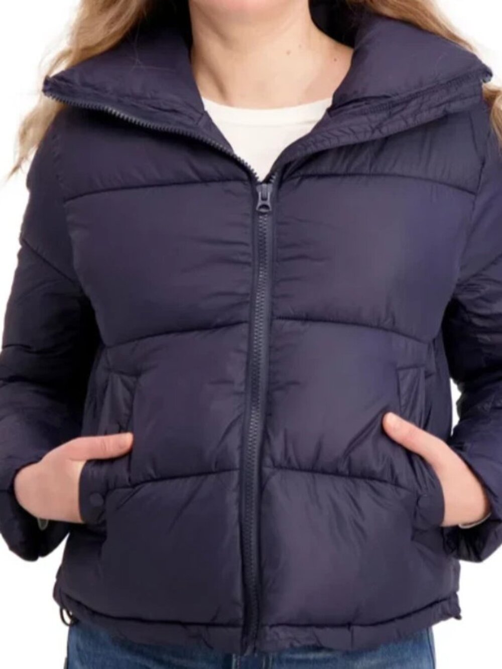 Hudson Womens Plus Size XXL Navy Puffer Jacket with Stand Up Collar NWT
